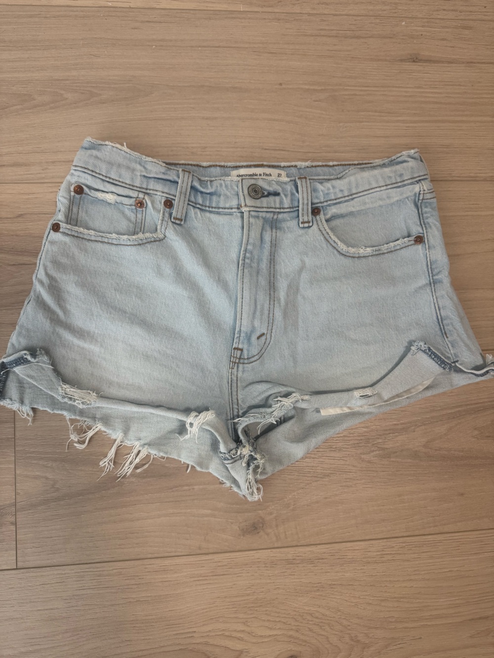 Abercrombie & Fitch Light Blue Distressed Denim Shorts